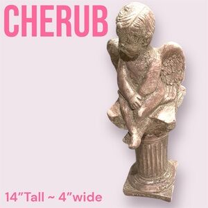 Handmade Pink Angel Cherub Statue 14” X 4”
